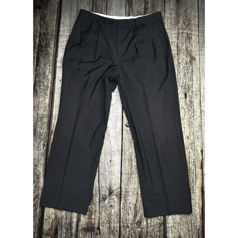 Louis Raphael Mens 38x30 Wool Dress Pants Pleated Classic Fit Cuffed Black